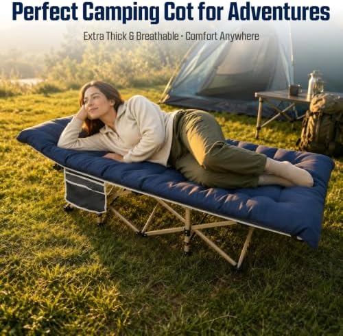 ARAER Camping Cot for Adults, 28in Wide with Mattress (Navy Blue) - Image 2