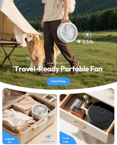 Gaiatop Portable Pedestal Fan 16000mAh Battery [Max 74h Runtime], Foldable Oscillating Standing Fan, Collapsible Desk Fans, LED Light, Case & Remote Control 4 Speeds for Outdoor Travel Camping (White) - Image 6