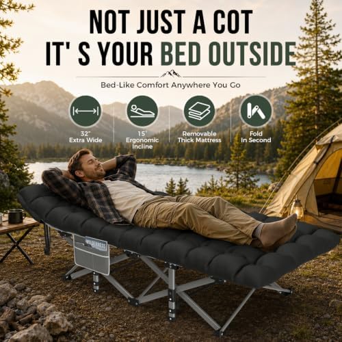 ZENPETIO XXL Folding Camping Cot for Adults, 32" Heavy-Duty Extra Wide Cots - Image 3