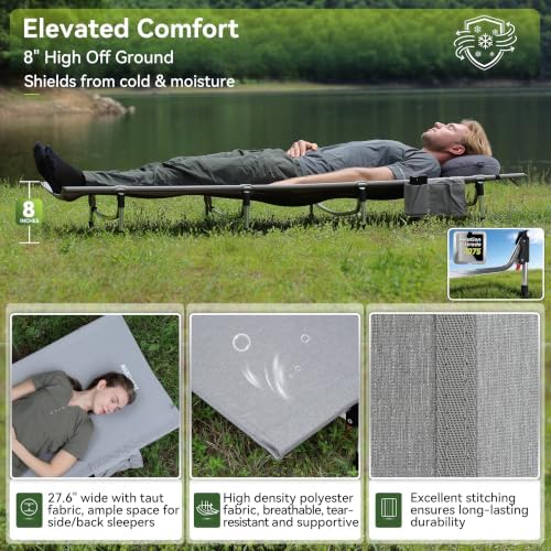 MARCHWAY Lightweight Folding Tent Camping Cot Bed with Lever Lock, Easy Setup Portable Compact for Outdoor Travel, Hunting, Hiking, Motorcycling, Support 330Lbs (Grey) - Image 5