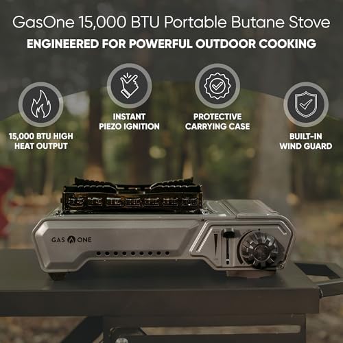 GasOne GS-5900A 15,000 BTU Portable Butane Camping Stove with Heavy Duty Case: Automatic Ignition, High Output, Precise Heat Control - Camping & Tailgating and Outdoor Cooking - Image 2