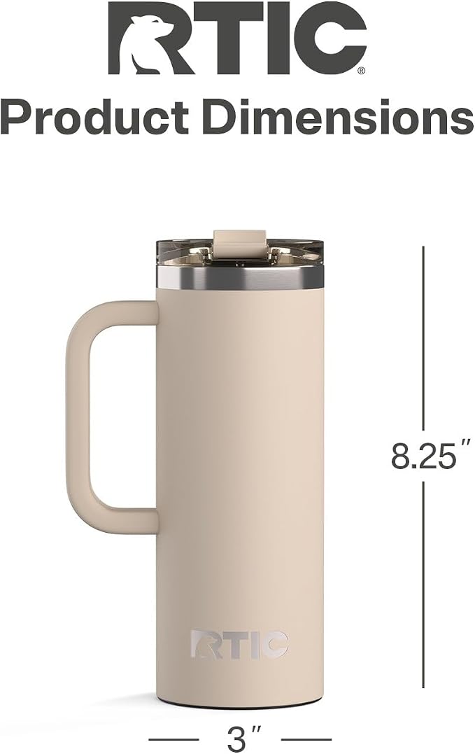 RTIC 20oz Road Trip Travel Mug with Lid and Handle, Ceramic Lined, Insulated, Stainless Steel, Metal, Double Wall Vacuum-Insulation, Portable Coffee, Tea Cup for Hot and Cold Drink, Beach - Image 4