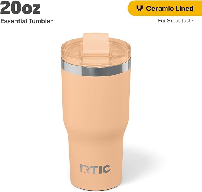 RTIC 20oz Essential Tumbler with Lid, Ceramic Lined, Insulated, Stainless Steel, Metal, Double Wall Vacuum-Insulation, Travel Cup for Iced Coffee, Tea, Hot and Cold Drink, Peach Tea - Image 2