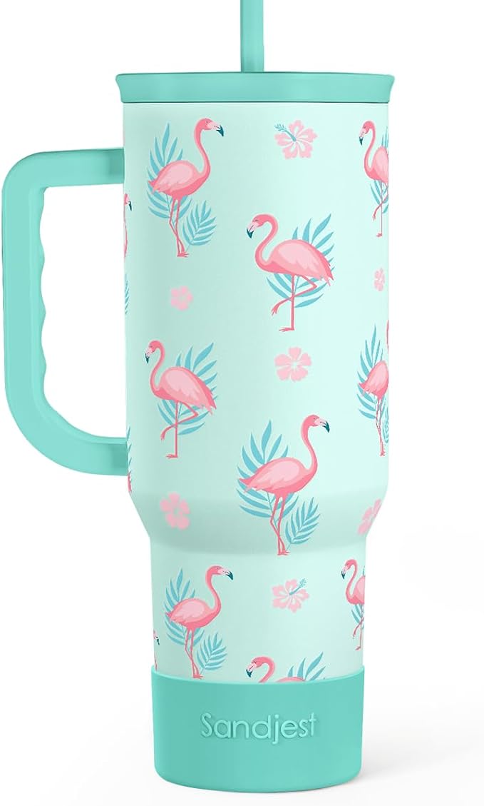 Flamingo Tumbler, Stainless Steel Insulated Tumblers Coffee Mug Cup with Handle, Gifts for Women Girls on Birthday Christmas Summer, 40oz by SANDJEST