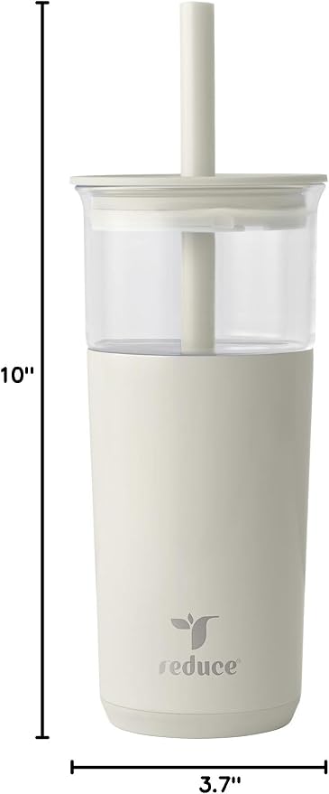 REDUCE Aspen 20 oz Vacuum Insulated Glass Tumbler with Lid & Extra Wide Straw - Keeps Drinks Cold for 12 Hrs - Ideal for Iced Coffee, Smoothies & Boba - Dishwasher Safe, Soft Base - Unbleached - Image 8