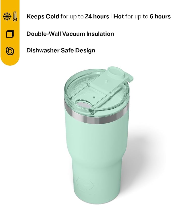 RTIC 20oz Essential Tumbler with Lid, Ceramic Lined, Insulated, Stainless Steel, Metal, Double Wall Vacuum-Insulation, Travel Cup for Iced Coffee, Tea, Hot and Cold Drink, Fresh Mint - Image 3