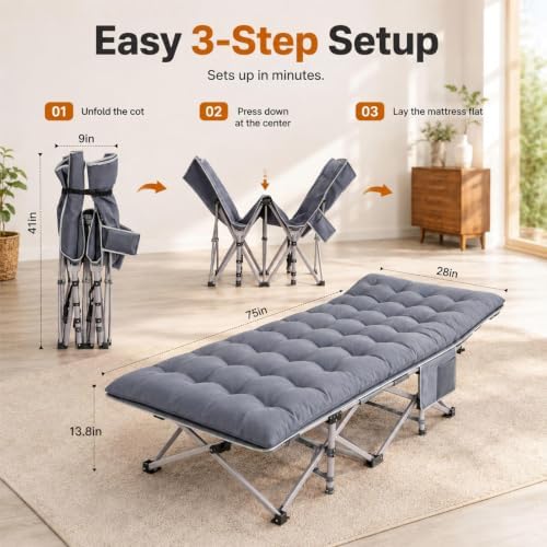Fenbeli Camping Cot for Adults, 2 Pack Camp Bed with Thicker Cushion, 800LB - Image 5