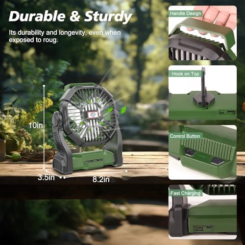 CONBOLA Portable Fan Rechargeable, 25400mAh Cordless Battery Powered Fan with LED Lantern, USB C Battery Operated for Travel Bedroom Home Camping Tent Office Beach Desk Fishing Table - Image 6