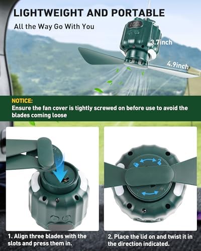 DUKUSEEK Tent Ceiling Fans for Camping, Portable Hanging Tent Fans with Light and Remote Control, USB Battery Operated Camping Fan for Canopy Tent Beach - Image 2