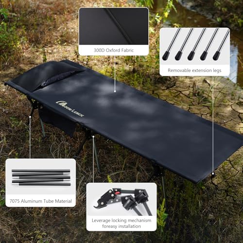 MOON LENCE Camping Cot, Height Adjustable with Cot Leg Extenders, Strong Support 330lbs, Lightweight Comfortable Folding Bed for Camping, Hiking, Travel, Truck, Beach, Office Nap,Backpacking - Image 5