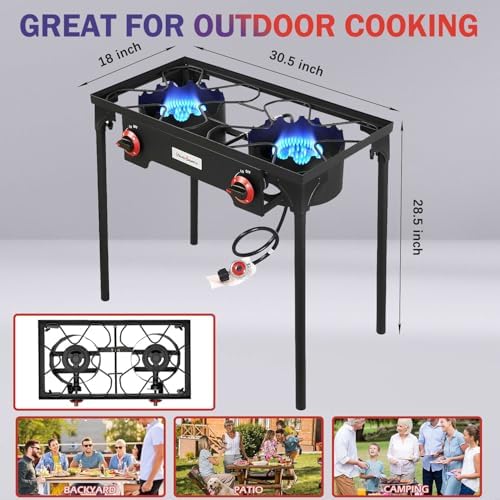 VIVICREATE Propane Grill 2 Burner Outdoor Propane Stove Portable Gas Grill High Pressure Camping Stove Double Burner Cooker for Camping Backyard BBQ Outdoor Cooking - Image 4