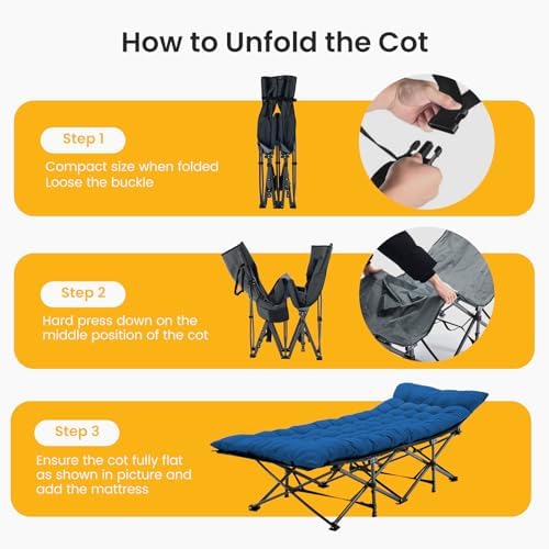 OLIXIS Camping Cot, Camping Bed, Sleeping Cot, 2 Pack Rollaway Bed - Image 4