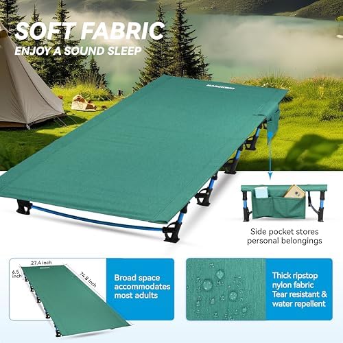 MARCHWAY Ultralight Folding Tent Camping Cot Bed, Portable Compact for Outdoor Travel, Base Camp, Hiking, Mountaineering, Lightweight Backpacking (Green) - Image 3