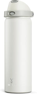 32 oz Insulated Water Bottle with Straw: Meoky Stainless Steel Metal Water Bottle with 2-in-1 Lid - Leak Proof, Cold for 24 Hours, Protective Silicone Base, BPA-Free for Sports Gym, Ivory by MEOKY