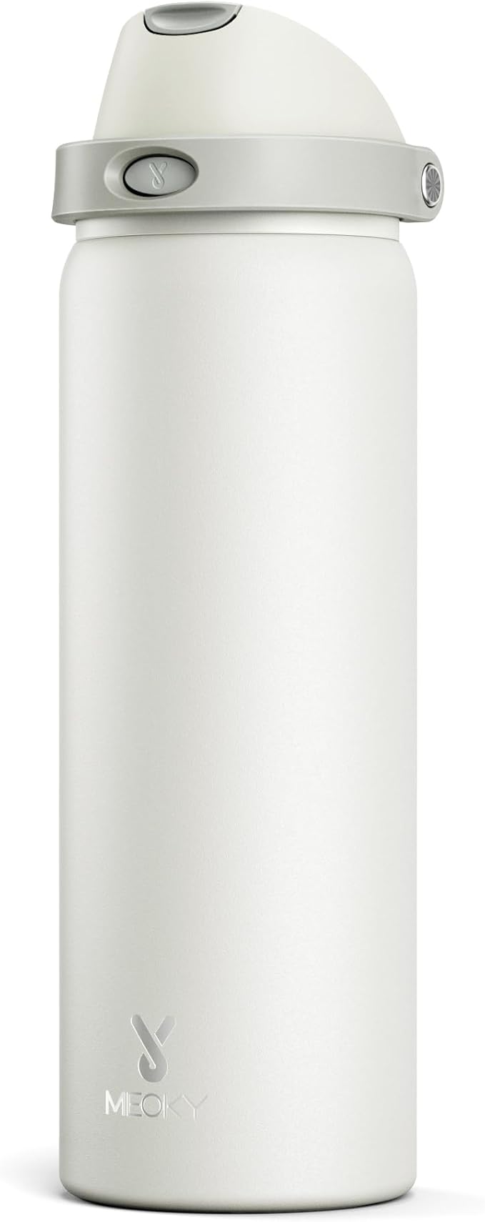 32 oz Insulated Water Bottle with Straw: Meoky Stainless Steel Metal Water Bottle with 2-in-1 Lid - Leak Proof, Cold for 24 Hours, Protective Silicone Base, BPA-Free for Sports Gym, Ivory by MEOKY