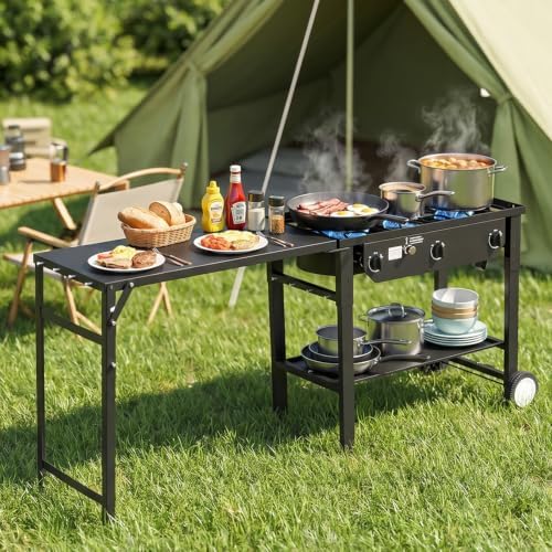 ROVSUN 3 Burner Outdoor Propane Gas Stove with Foldable Side Table & Ignition, 225,000 BTU Stand Cooker for Backyard Cooking Camping Home Brewing Canning Turkey Frying - Image 7