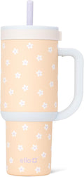 Ello Oasis 24oz Tumbler with Handle & Retracting Straw | Reusable Insulated Stainless Steel Cup 100% Leakproof, Gifts for Teens Women Men | Keeps cold for 24 Hours, Cup Holder Friendly, Orange Daisies by Ello