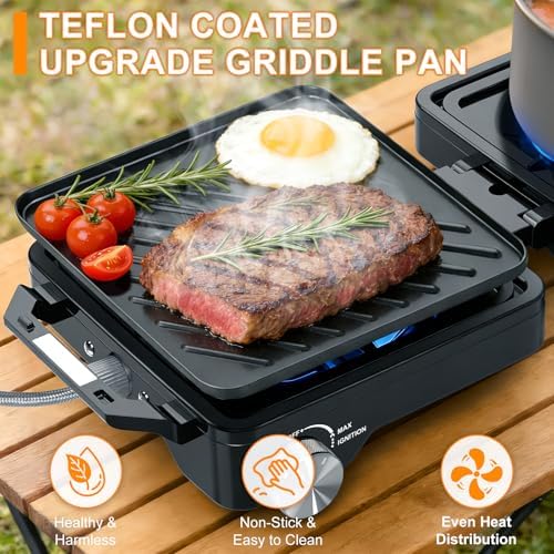 2-Burner Pro Camping Stove,24000 BTU Camp Stove,Foldable Propane Stove Includes Carry Bag,Windscreen Griddle, Portable Stove,Camping Essentials,Suitable For Outdoor Cooking (Black) - Image 5