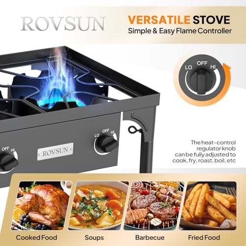 ROVSUN 3 Burner Propane Gas Stove with Carrying Bag, 225,000 BTU Patio Outdoor Camping Burner with Wind Panel & CSA Listed Regulator, Picnic Cooker for Home Patio Cooking Brewing Turkey Frying Canning - Image 4