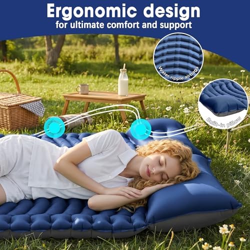 Double Camping Sleeping pad with Pillow & Built-in Foot Pump - Image 3