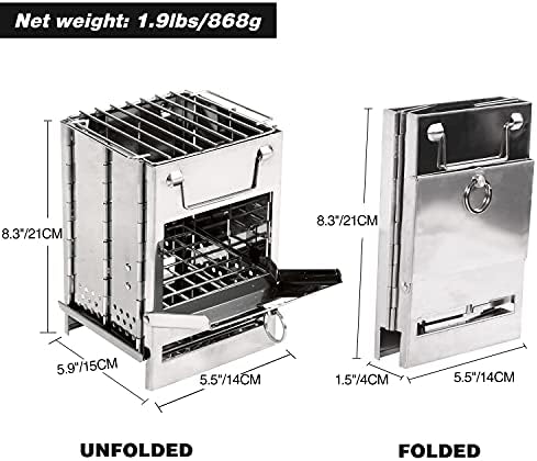 REDCAMP Wood Burning Folding Camp Stove Stainless Steel Grill, Portable Collapsible Backpacking Stove Survival Rocket Stove for Hiking Outdoor Tent Camping Picnic BBQ, Samll - Image 2
