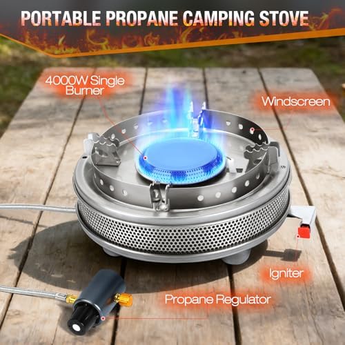Propane Camping Stove, Portable Camp Gas Stove 13500BTU Burners with Piezo Ignition, Carrying Bag - Image 2