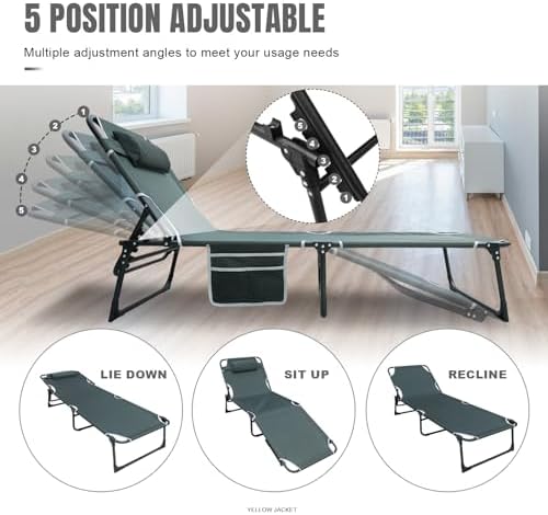 YELLOW JACKET Folding Sleeping Cot, Camping Cot with Mattress for Adults 450lbs Max Load, Portable Camping Cot with Pillow, Adjustable 5-Position Cot for Camping, Home,Office,Travel - Image 2