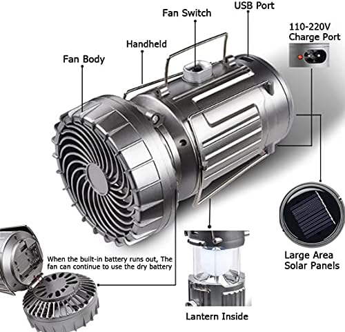 SupBri Solar Camping Lantern with Fan,Rechargeable Camping Fans Charging for Phone, Battery Operated Light for Hurricane Power Outage Tent Emergency Camping Gear Must Haves - Image 3