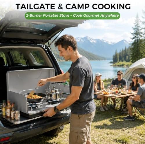 Dual Burner Propane Camping Stove, Portable Outdoor Stove with 22,000 BTU - Image 2