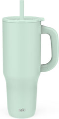 Zak Designs Sutton Travel Tumbler for On the Go, 40oz Stainless Steel with Vacuum Insulation, Silicone Straw, and Carry Handle for Cold Drinks (Icicle Mint Green) by ZakDesigns