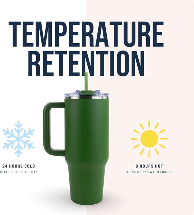 Hogg Big Swig 40 oz Tumbler with Handle and Straw - Hunter Green, 40oz Insulated Stainless Steel, Water Tumbler with Straw, Water Cup with Handle, Versatile Leak Proof Lid - Image 2