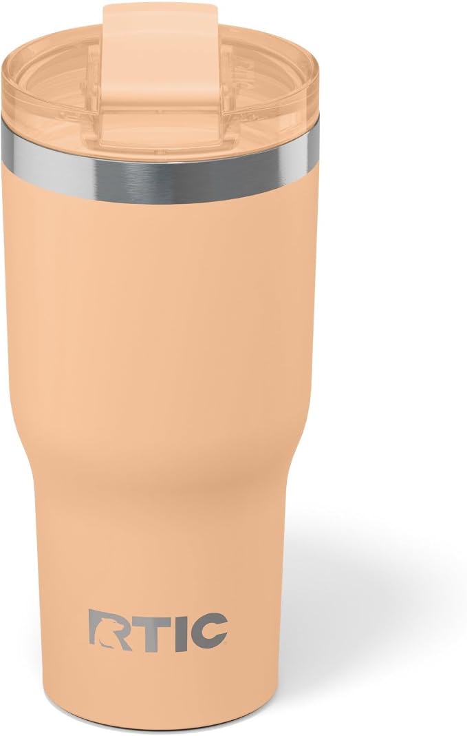 RTIC 20oz Essential Tumbler with Lid, Ceramic Lined, Insulated, Stainless Steel, Metal, Double Wall Vacuum-Insulation, Travel Cup for Iced Coffee, Tea, Hot and Cold Drink, Peach Tea by RTIC