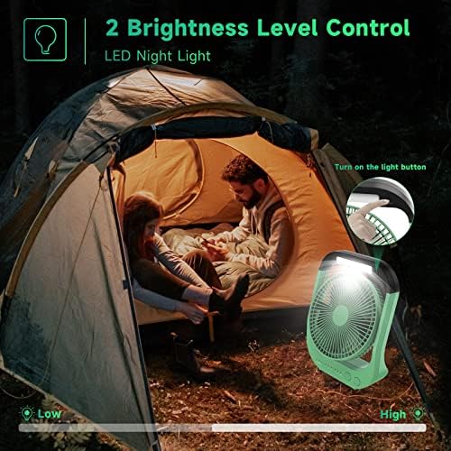 ATEngeus USB Desk Fan with 10000mAh Battery, 4 Speeds, 8“ Portable Camping Fan, 180°Rotation, LED Light, Timer, for Camping, Travel, Office and Home Use - Image 4