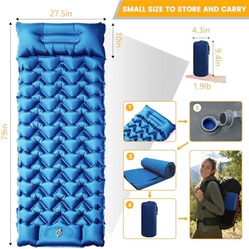Inflatable Camping Mat, Ultra-Lightweight Sleeping Pad with Built-in Pillow & Foot Pump, Camp Pads for Backpackers, Hikers & Outdoor Enthusiasts, Easy to Carry, Gifts - Image 5