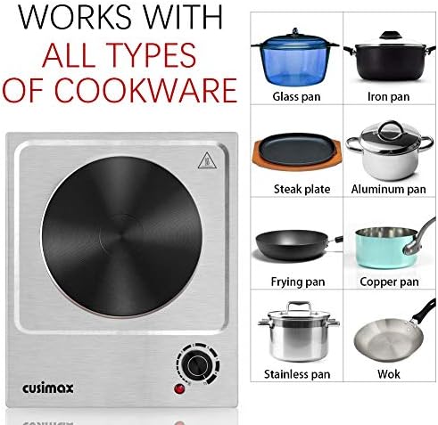 CUSIMAX Electric Hot Plate, 1500W Single Burner, Hot Plate for Cooking - Image 2