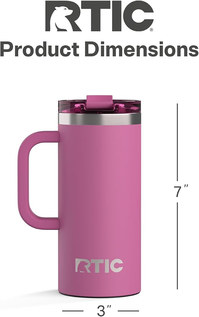 RTIC 16oz Road Trip Travel Mug with Lid and Handle, Ceramic Lined, Insulated, Stainless Steel, Metal, Double Wall Vacuum-Insulation, Portable Coffee, Tea Cup for Hot and Cold Drink, Orchid - Image 4