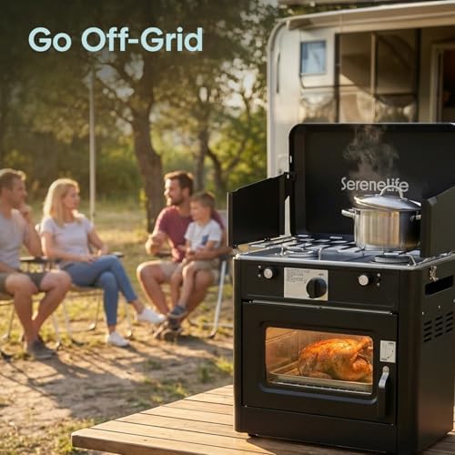 Camping Oven 3 in 1 Stove Oven Combo, Outdoor Camp Oven with 2 Burner Cooking, Piezo Ignition and Temperature Control, Compact RV for Camping and Tailgating - Image 3