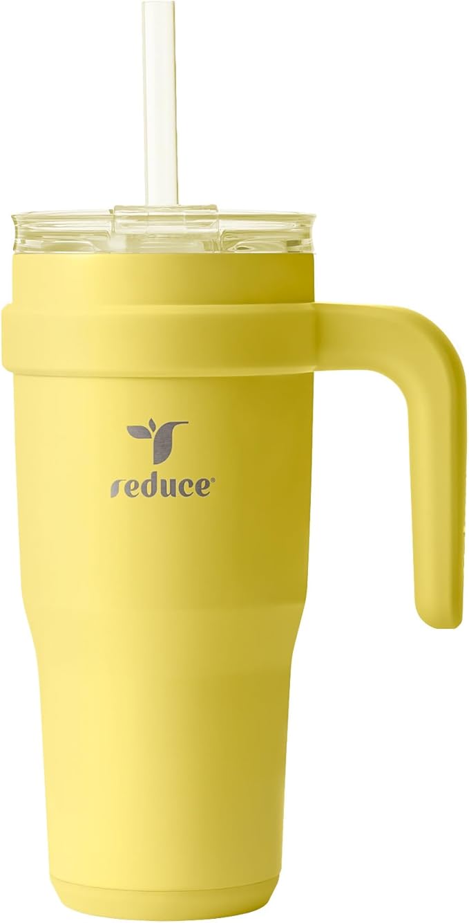 Reduce 24 oz Stainless Steel Tumbler with Handle - Dual-Wall Vacuum Insulated Travel Mug, Sweat-Proof Lid & Reusable Straw - Keeps Drinks Cold for 24 Hrs, Fits Cupholders, Dishwasher Safe -Pina Colada by Reduce