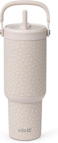 Ello Oasis Go+ 26oz Tumbler with Top Handle and Retracting Straw | Reusable Insulated Stainless Steel Cup, 100% Leakproof Water Bottle, 24 Hours Cold, Cup Holder Friendly For Travel | Wild Dot by Ello