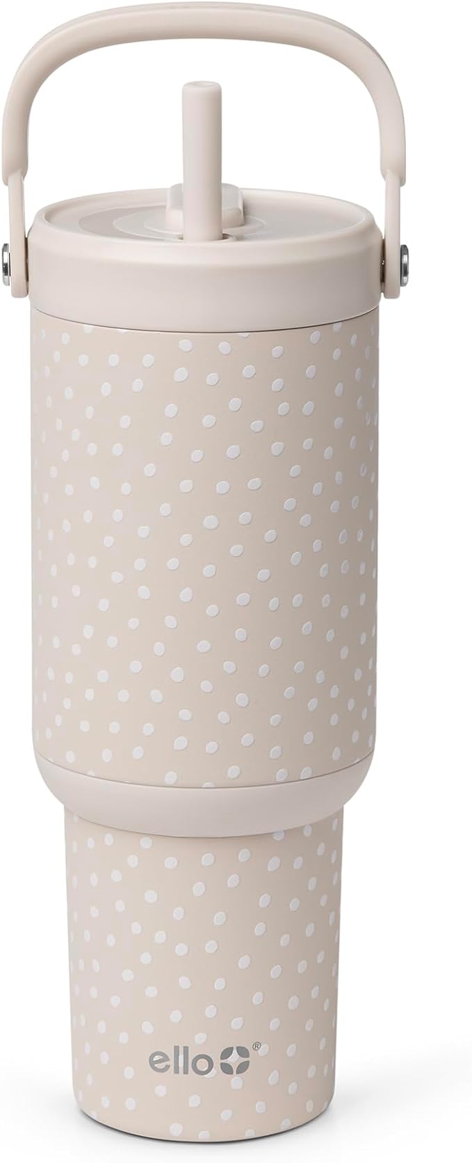 Ello Oasis Go+ 26oz Tumbler with Top Handle and Retracting Straw | Reusable Insulated Stainless Steel Cup, 100% Leakproof Water Bottle, 24 Hours Cold, Cup Holder Friendly For Travel | Wild Dot by Ello
