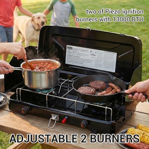 FineFlame Camping Stove, Propane Portable Camp Stove, 13000BTU-2 Burners - Image 3
