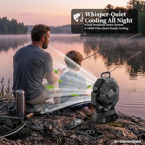 AJVV Camping Fan with Light, Remote and Oscillation, Battery Powered Hanging Tent Fan, Rechargeable Portable for Camp, Outdoor, Emergencies, Fishing, RV Travel, Jobsite - Image 5