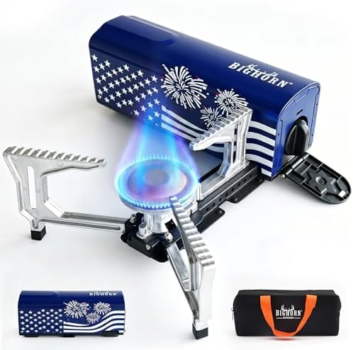 BIG HORN OUTDOORS Butane Camping Stove, Portable Folding Gas Burner with Carry Bag for Camping, Emergency Use, Outdoor Cooking & 4th of July Parties by BigHornOutdoors