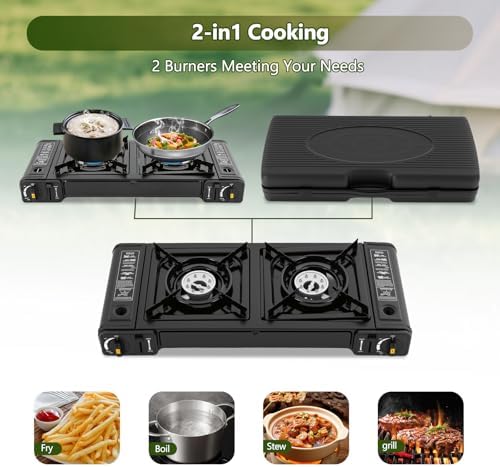 Double Burner Butane Stove, Butane Camping Stove Kit with Carrying Case, Portable Auto Ignition Camping Burner for RV, Apartments, Outdoor - Image 7