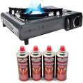 GasOne Portable Butane Camping Stove with Case + 4 Fuel Canister Catridge: Automatic Ignition, Precise Heat Control - Camping & Tailgating and Outdoor Cooking by GasOne