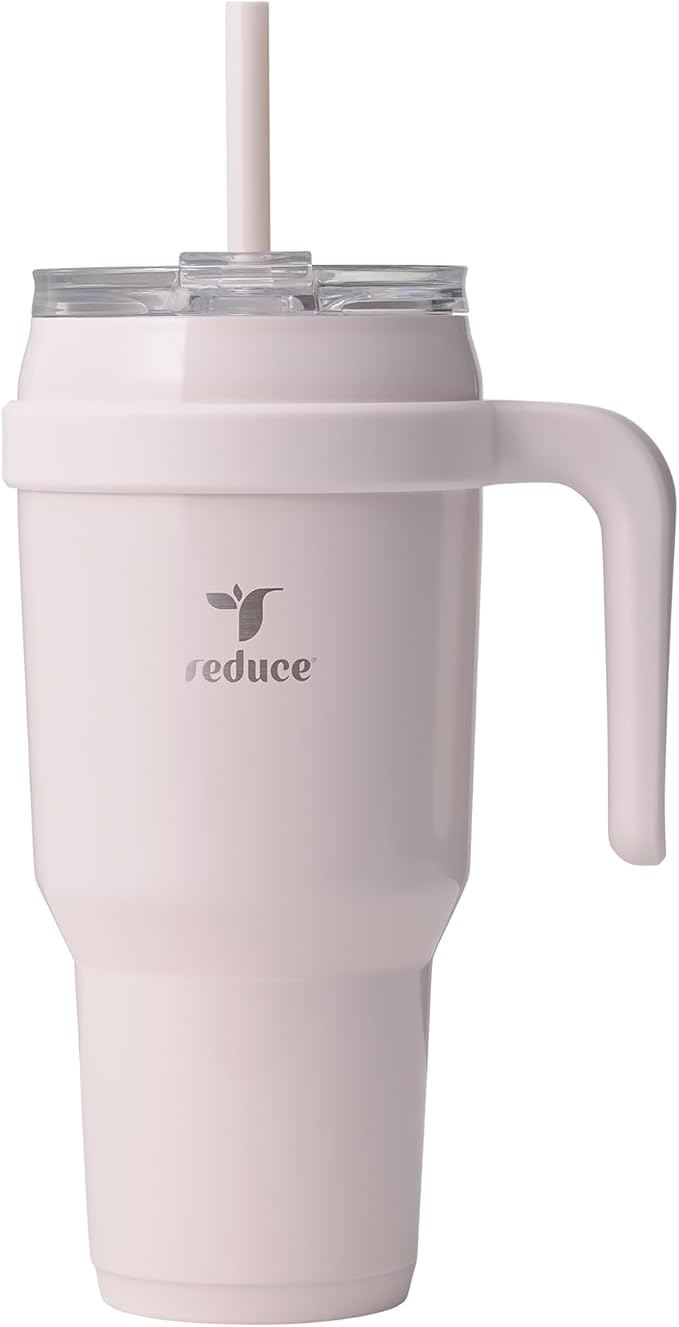 REDUCE Cold1 40 oz Tumbler with Handle - Vacuum Insulated Stainless Steel Water Bottle for Home, Office or Car, Reusable Mug with Straw or Leakproof Flip Lid, Keeps Drinks Cold All Day- Gloss Cotton by Reduce