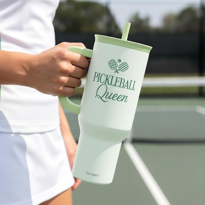 SANDJEST Pickleball 40oz Tumbler With Handle and Straw, Pickleball Queen Insulated Stainless Steel Travel Coffee Mug for Women Girls Players, Gift Idea for Birthday Christmas Mothers Day - Image 6