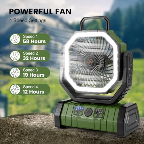 Odoland 30000mAh Camping Fan with LED Lantern, Rechargeable Battery Fan - Image 4