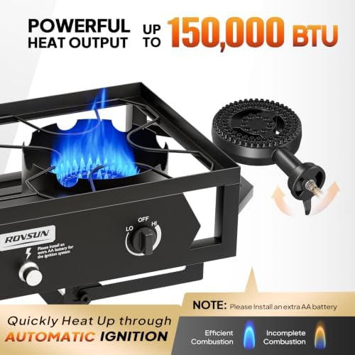 ROVSUN 2 Burner Foldable Gas Stove with Side Table, 150,000 BTU Portable Propane Stove with Ignition & Regulator for Camping Home Backyard Cooking Brewing Canning Turkey Frying - Image 2