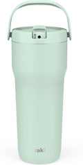 Zak Designs Sutton Travel Tumbler for On the Go, 30oz Stainless Steel with Vacuum Insulation, Straw Spout, Carry Handle for Cold Drinks (Icicle Mint Green) by ZakDesigns